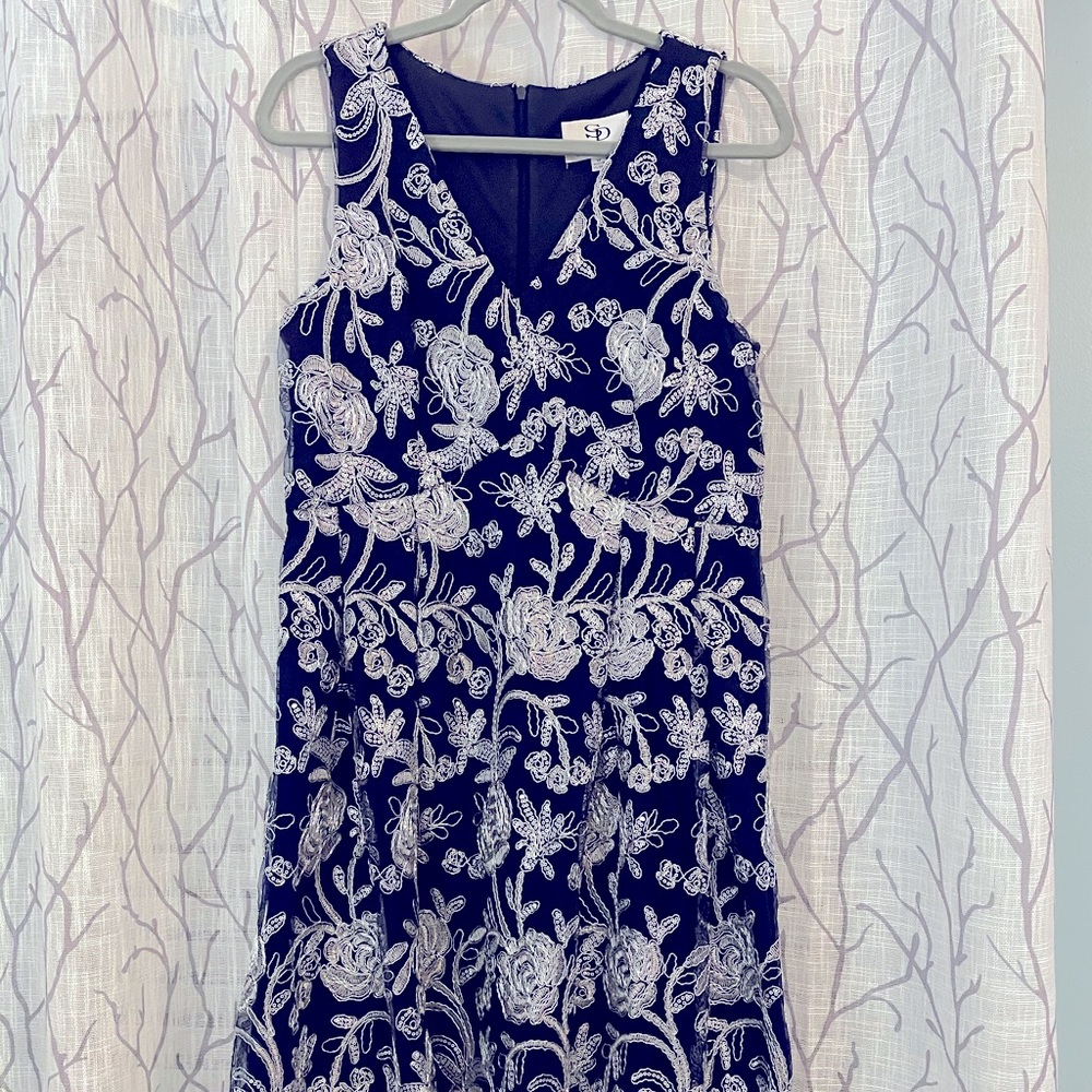 Navy and silver cocktail dress
